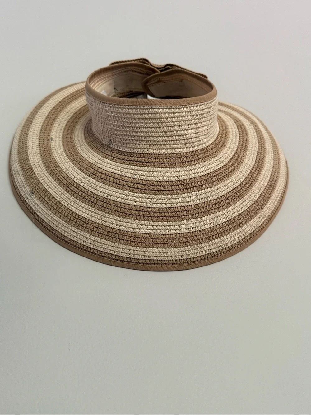 Magid Striped Straw Visor Hat - Beige and Tan
